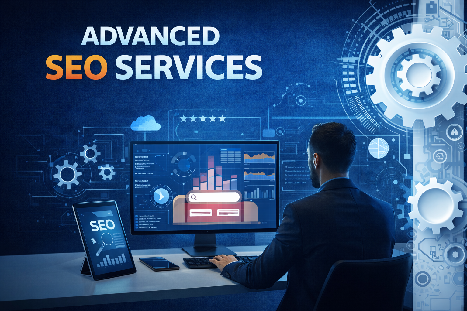 Advanced SEO services strategy and analytics dashboard
