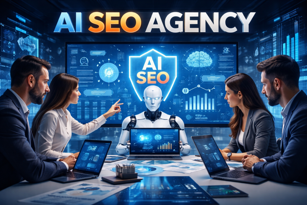 AI SEO agency digital marketing concept with analytics