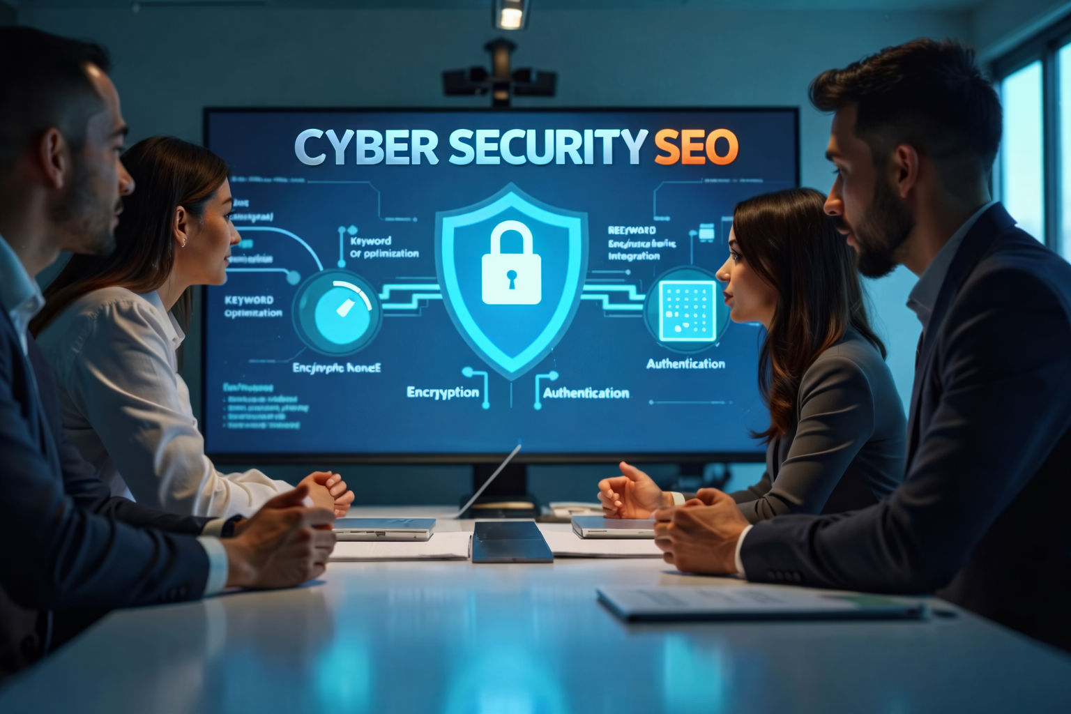 Cyber security SEO strategy meeting